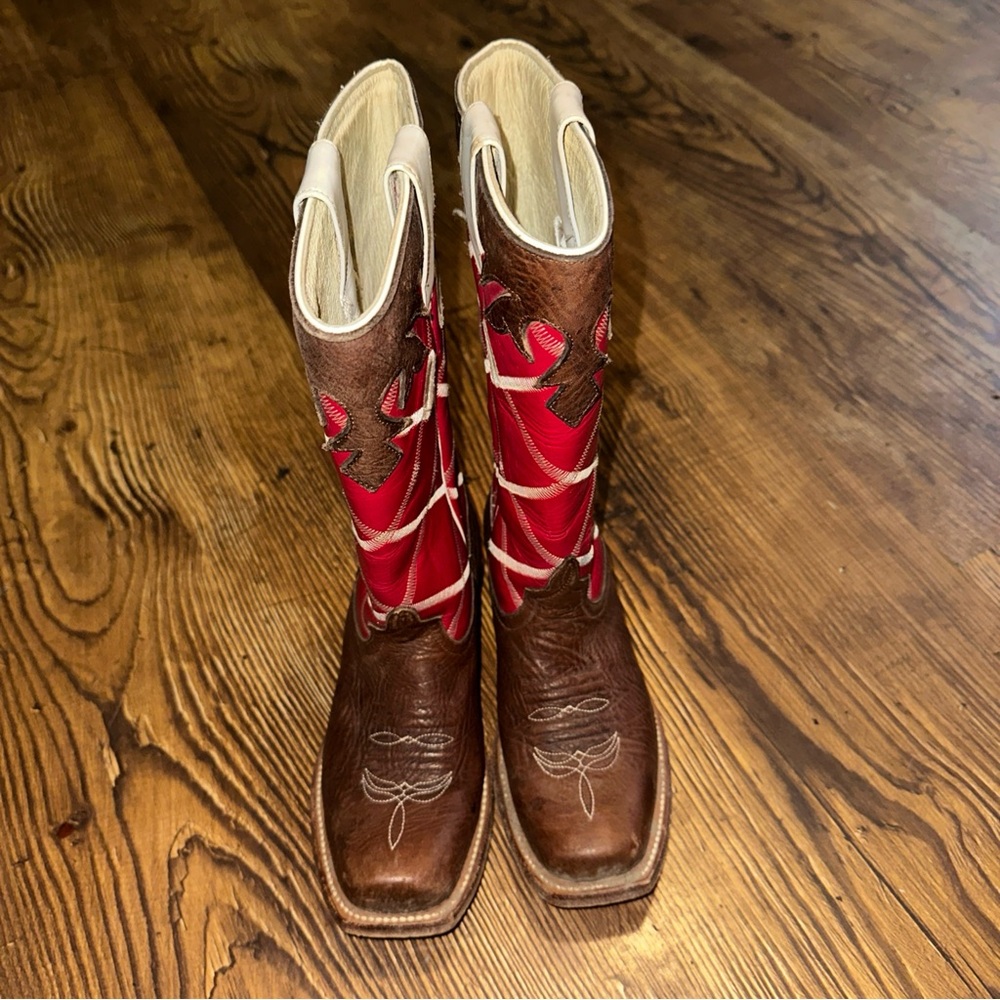 Anderson Bean Boots Youth Size 3 Square Toe Red Leather Kids Western - Picture 5 of 8